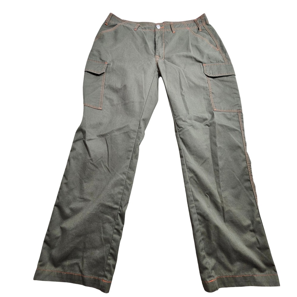True Religion Cargo Pants 36 Olive Green Contrast Orange Stitching Utility
